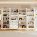 TUSY VOWNER 71'' Tall Pantry Cabinet, Kitchen Hutch Storage Cabinet, Buffet Hutch, China Cabinet with Glass Doors, 5-Tier Storage Cabinets for Dining Room, Kitchen, Living Room (White)