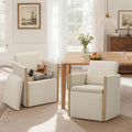 Watson & Whitely Modern Rolling Dining Chair with Casters, Set of 2, Linen | Upholstered Chenille Fabric, Hidden Seat Storage, Wood Arms for Kitchen, Dining Room, Living Room