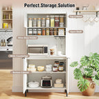 LOKO 64.5” Tall Kitchen Pantry Cabinet, Buffet Sideboard with Charging Station, Modern Wine Bar Cabinet with Wine Glass Rack, Kitchen Hutch Cupboard for Dining Room, Living Room (White)