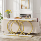 Tribesigns Gold Console Table, 55 inch Modern Entryway Table with Geometric Metal Frame, Faux Marble Narrow Long Sofa Table for Living Room, Entrance, Hallway, White and Gold