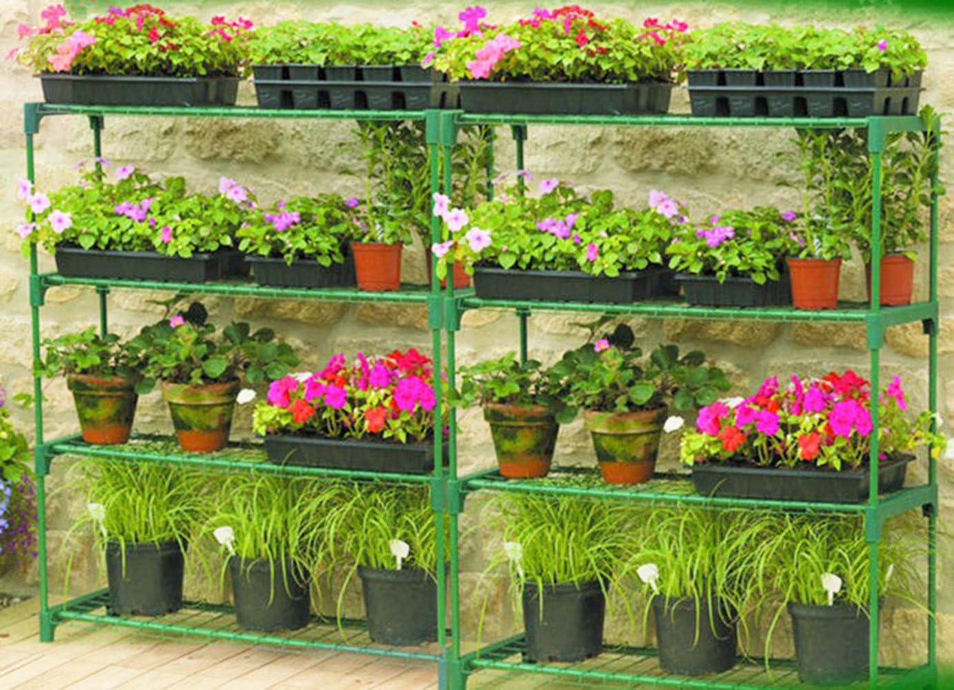 Panana 4 Tier Garden Greenhouse Steel Staging Shelving Plant Stand Garden Shelving Unit Garage Storage Racking, 2 Pack Plant Racks