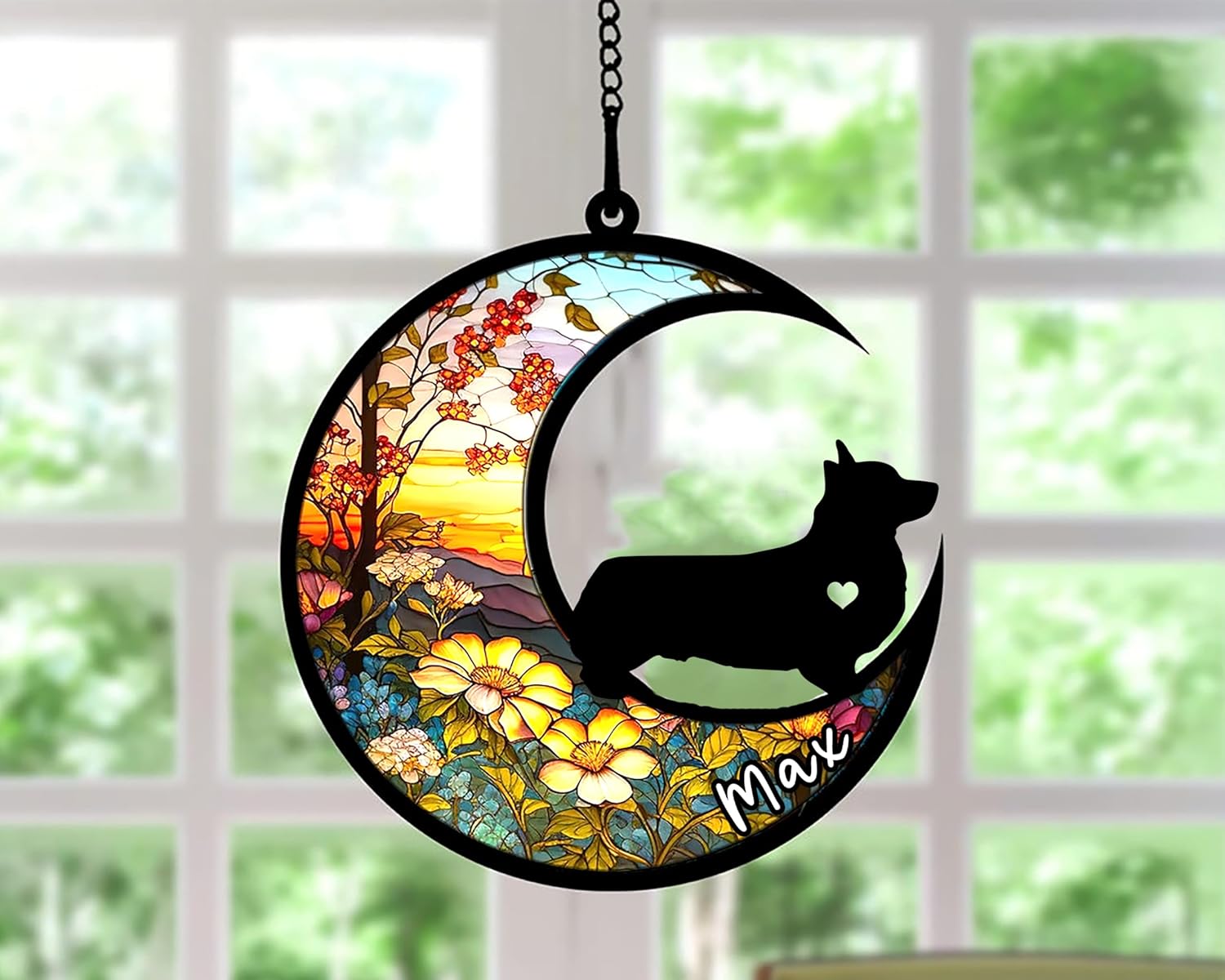 Personalized Dog Memorial, Custom Name Corgi (Black) Dog Christmas Ornament with Name, Custom Breeds, Pet Loss Light Catcher, Gifts for Lovers Loss of Pet Sympathy on Mothers Day Christmas