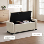 GRAINELL 42.13” Storage Ottoman Bench, Upholstered Tufted Bedroom Bench with Storage, End of Bed Storage Bench for Living Room & Entryway, 350 lb Capacity, Leather Beige