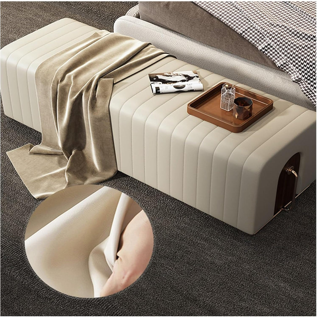 Modern Upholstered Pu Leather Bench Ottoman,Modern Tufted Long,Faux Fur Entryway with Metal Legs,end of Bed for Livingroom Entryway(Orange)