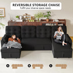 Ucloveria Sectional Sleeper Sofa Bed, 112" U-Shaped Sectional Couches for Living Room with Pull Out Bed, Oversize Couch Bed with Dual Reversible Storage Chaise | USB Charging | Side Pockets, Black