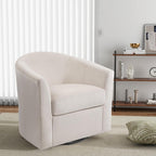 Swivel Accent Chair, Upholstered Velvet Barrel Armchair, Modern Round Single Sofa Seating Comfy Reading Corner Chairs for Living Room Bedroom, Fully Assembled (Velvet Ivory, Set of 2)