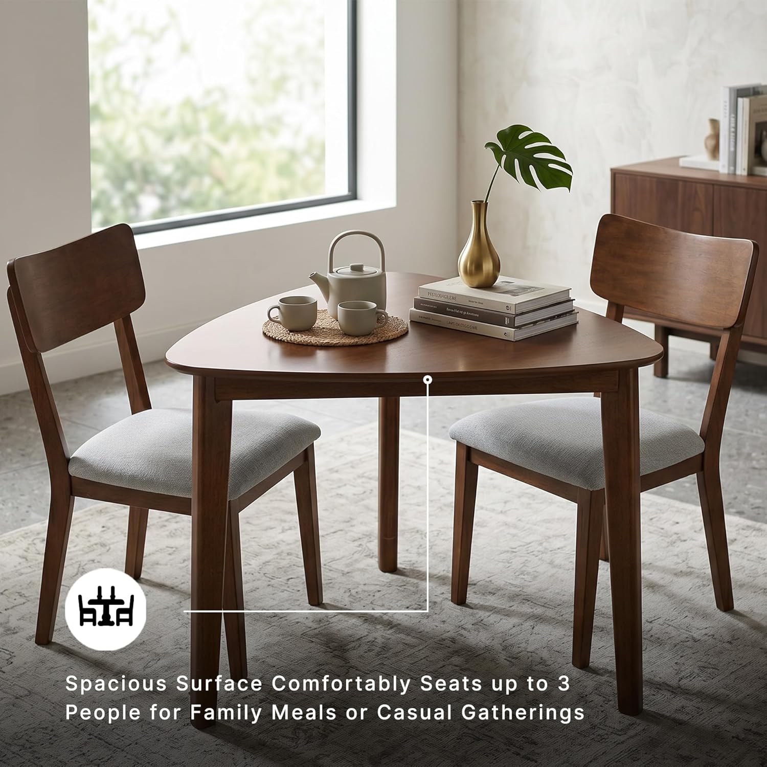 Signature Design By Ashley Lyncott Casual Triangle Dining Room Table, Mid-Century Modern, Seats 3, Rounded Corners, Wood, 35.25" W x 33.5" D x 30" H, Brown