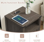 MUUEGM 24" Nightstand with Charging Station, End Table, Side Table with Door for Bedroom, Living Room, Modern Farmhouse Design, Dark Grey Bedside Table with Door Set of 2