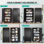 SISESOL Metal Storage Cabinet with Doors and Shelves,Black Storage Cabinet with Leg,Metal Pantry Cabinets,Ventilated Pantry Closet,Tall Large Cupboard for Home,Kitchen,Dining/Living/Laundry Room