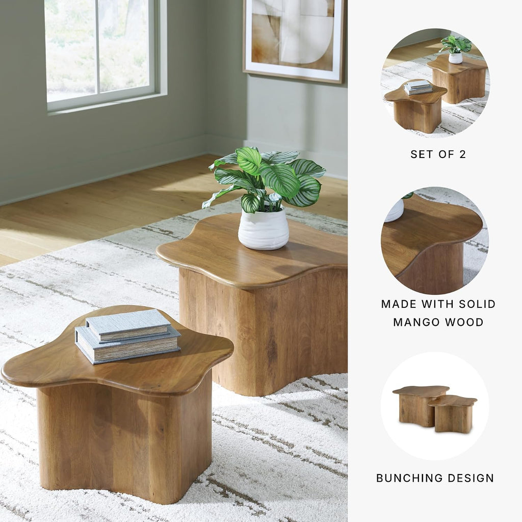 Signature Design by Ashley Solid Mango Wood Nesting Coffee Table Set of 2 | Solid mango wood, Organic modern pedestal tables, Living room use, Abeford Series