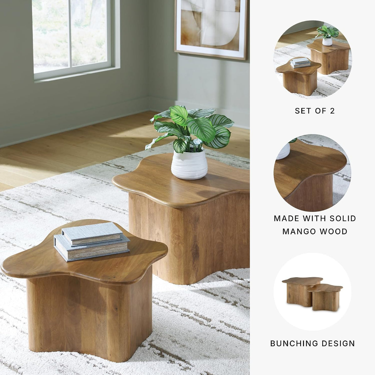 Signature Design by Ashley Solid Mango Wood Nesting Coffee Table Set of 2 | Solid mango wood, Organic modern pedestal tables, Living room use, Abeford Series