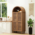 70" Tall Arched Kitchen Pantry with 5-Tier Storage Space, Boho Storage Cabinet with Hollow Carved Door, Modern Farmhouse Versatile Cupboard for Kitchen, Dining Room, Living Room, Walnut, 1 PCS