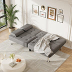 Furmax Futon Sofa Bed Adjustable Futon Couch Sleeper Sofa Bed for Living Room, Business Office, Recliner Sofas with Cup Holders (PU Leather, Gray)