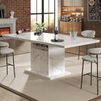 Extendable Dining Room Table for 4-6, 47-63 Inch Faux Marble Extendable Dining Table, Modern Expandable Rectangle Kitchen Dining Table with Storage for Kitchen Living Room