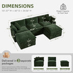 WorthFurni Modular Sectional Sofa with Storage Ottomans,103" U-Shaped Cloud Couch,Comfy Modern Couches with Pillows & Upholstered Deep Seat Cushion for Apartment Living Room Bedroom（Green）
