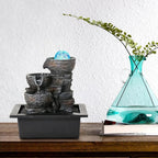 Dyna-Living Water Fountain Indoor Tabletop Waterfall Fountain with Coloured LED Light, Desktop Decorative Water Fountain, Office Fountain Waterfall for Desk, Zen Water Fountain for Home Decor