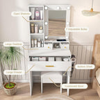 Vanity Table Set Adjustable White Modern Contemporary for Bedroom Furniture