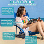 Romswi 2 Pack Lightweight Low Beach Chairs with Breathable Mesh Back, 6LBS Folding Portable Sand Chairs with Cup Holder, Heavy Duty 300lbs Capacity for Camping & Outdoor Use, Blue