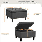 Yaheetech 28in Square Storage Ottoman Coffee Table with Nailhead, Dark Gray | Button-Tufted Linen-Look Fabric Bench, 3.2C Storage Space, Wood Legs, Metal Hinges, for Bedroom Foot of Bed Living Room