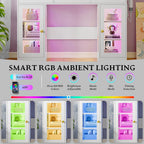 Xixini 43.4" Makeup Vanity Desk with LED Mirror, RGB Glass Cabinets, White