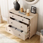 WAMPAT Farmhouse End Table with 3 Drawers, Large Wood Side Table Nightstands, Wide Bedside Table 3 Drawers Chest of Dresser for Living Room, Bedroom, Light Oak(1 psc)