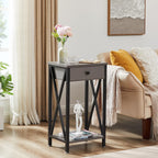 VECELO Tall Nightstand,27.6 inch Wooden End Table with Metal X-Frame,Side Table with Drawer and Storage Shelf for Living Room Bedroom Entryway Small Spaces
