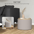HOMCOM Round Storage Ottoman with Flip Top Tray, Footstool, Light Gray | Upholstered Fabric, Small Coffee Table, Hidden Compartment, Accent Vanity Stool, Living Room