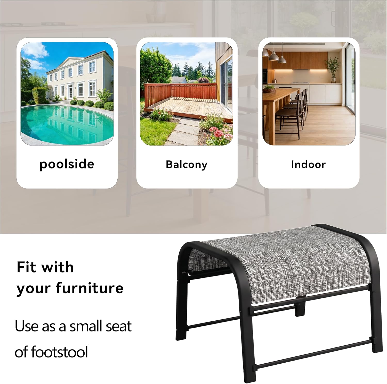 Outdoor Patio Ottoman Set of 2 with Metal Frame, Textilene Fabric Small Seating, All Weather Foot Stool Stackable Resistant for Outdoor Foot Rest for Furniture Patio Garden Pool(2, Black)