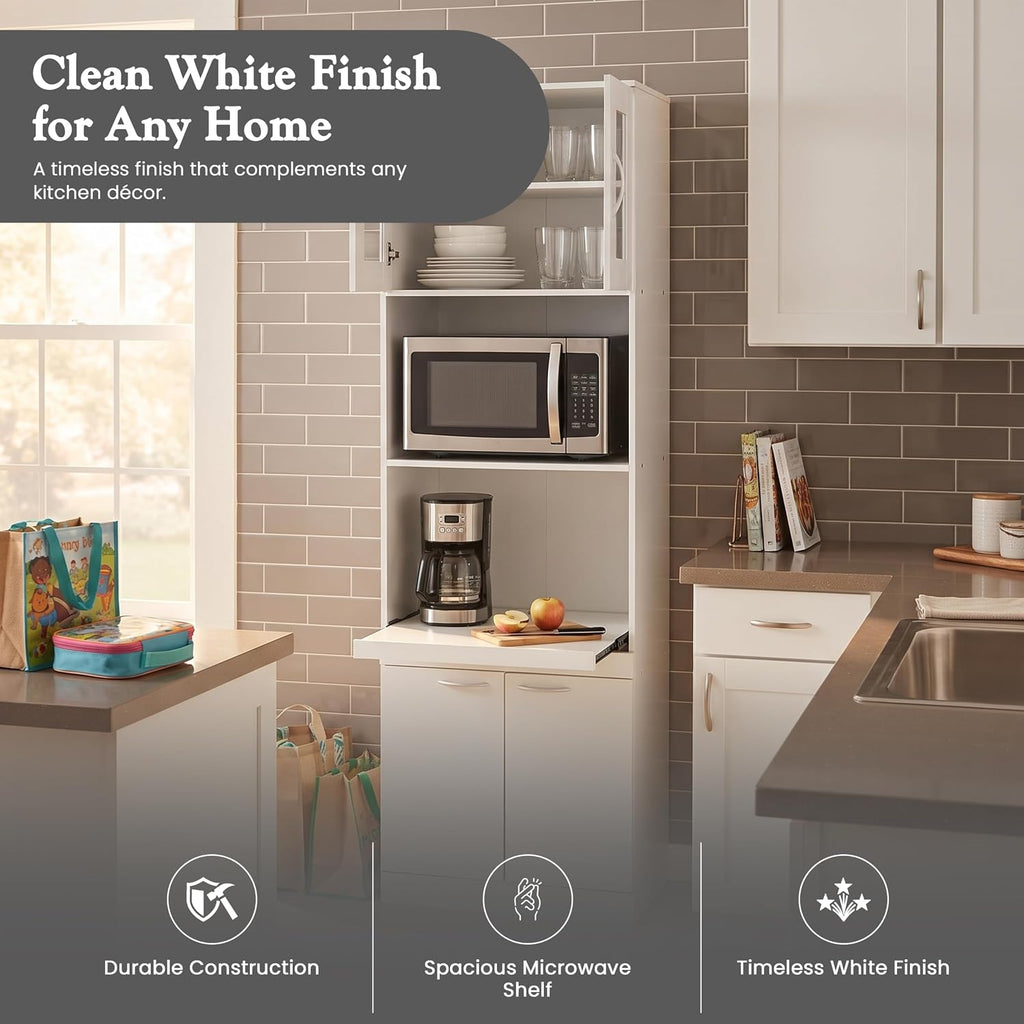 Kings Brand Furniture - Danbury Tall Kitchen Pantry, Microwave Storage Cabinet, White