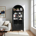 71" Tall Arched Pantry Cabinet, Kitchen Storage Pantry Cabinet, Farmhouse Wood Arched Bookshelf with Drawers and Adjustable Shelves for Living Room, Kitchen, Dining Room (Black)