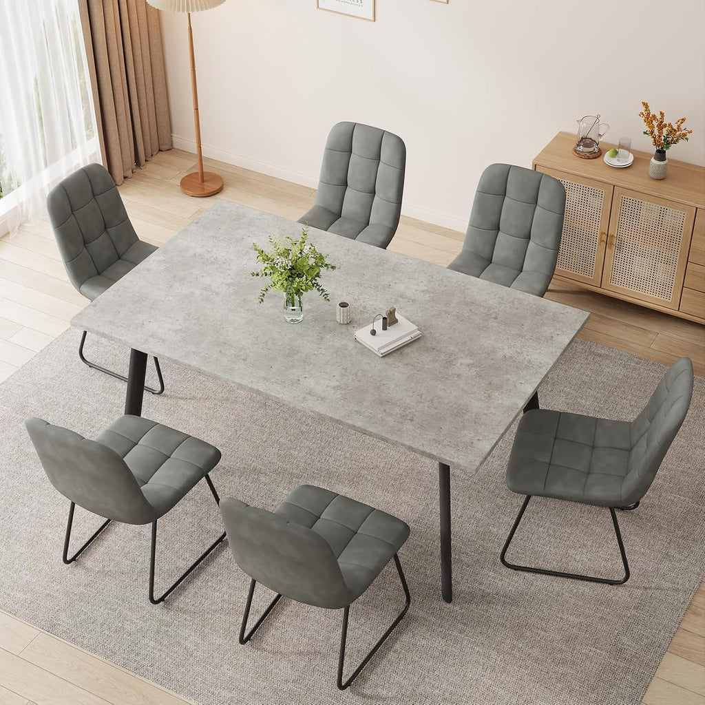 ZckyCine 59" Modern Grey Dining Table Set for Small Spaces,7-Piece Set with Rectangular Table & 6 Padded Leather Chairs, Compact, Sturdy & Easy to Assemble (Table + 6 Gray Dining Chairs, 59")