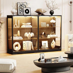 BROTTAR 41.7" Display Cabinet with Glass Doors & 3 Color LED Lights, Black