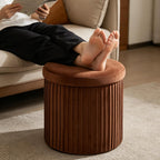 Relaxdays Velvet Stool with Storage Space, Padded, Foldable, H x D: 38 x 38 cm, Round Side Stool, Mocha Mousse