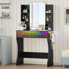 Xixini Vanity Desk with LED Lights Mirror & Power Outlet, Small Makeup Vanity Table Set with Storage Drawers, 3 Lighting Modes & Adjustable Brightness, Dressing Table for Women Girls Bedroom, Black