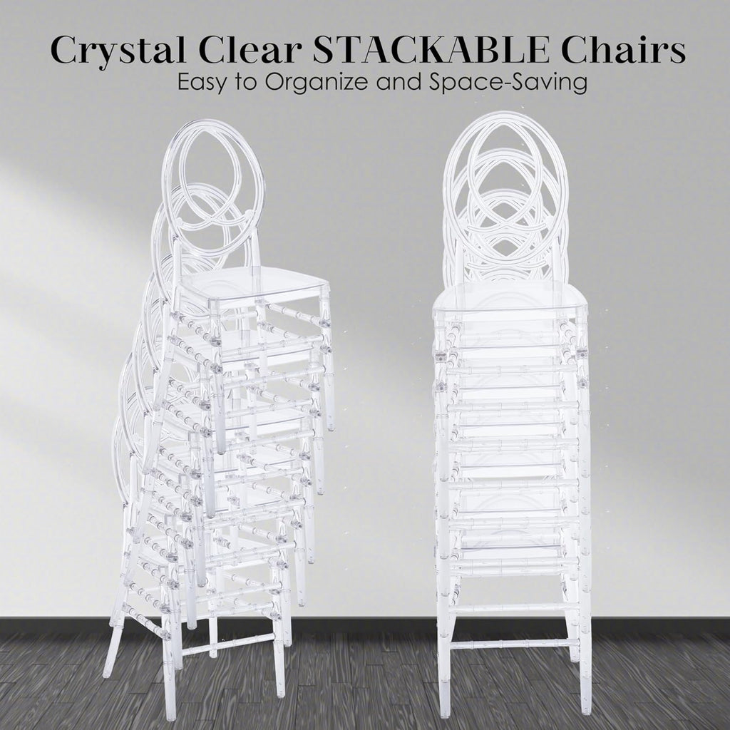 Clear Dining Chairs Set of 20, Stackable Plastic Kitchen Dining Room Chair, Modern Acrylic Ghost Chair, Crystal Chiavari Chairs High Back for Wedding Banquet Party Event Indoor(Oval)