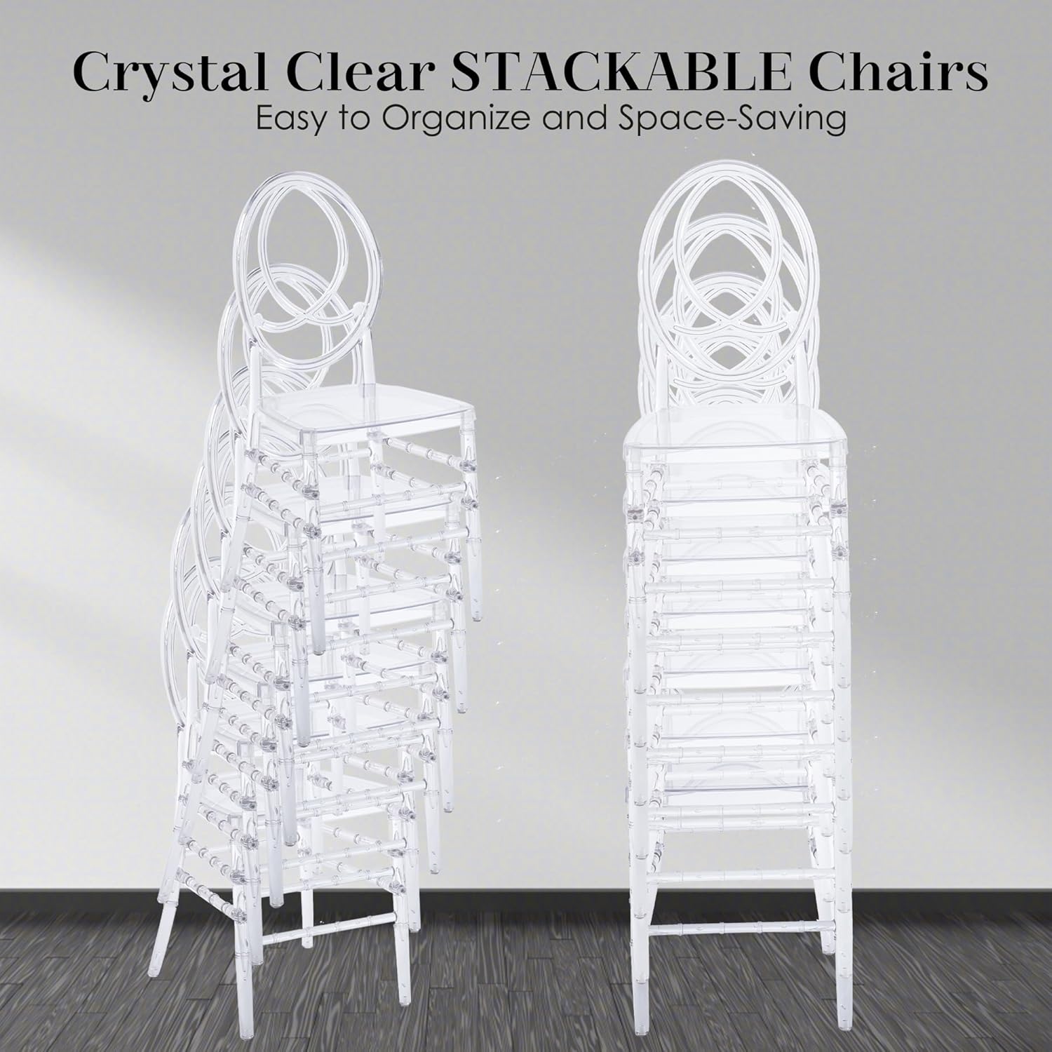 Clear Dining Chairs Set of 20, Stackable Plastic Kitchen Dining Room Chair, Modern Acrylic Ghost Chair, Crystal Chiavari Chairs High Back for Wedding Banquet Party Event Indoor(Oval)