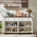Joaxswe Farmhouse Sideboard Buffet Cabinet with Storage,59" Large Credenza with 4 Glass Doors & 2 Drawers, Wood Kitchen Coffee Bar, Adjustable Shelves Console Table for Dining Room,Living Room,White