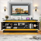 St.Mandyu 71" 2 LED TV Stand for TVs 85 inch,High Gloss Gaming Tall Entertainment Center w/Power Outlet,6000-Colors LED Lights,Modern TV Media Console Table with 2 Cabinets for Living Room,Black