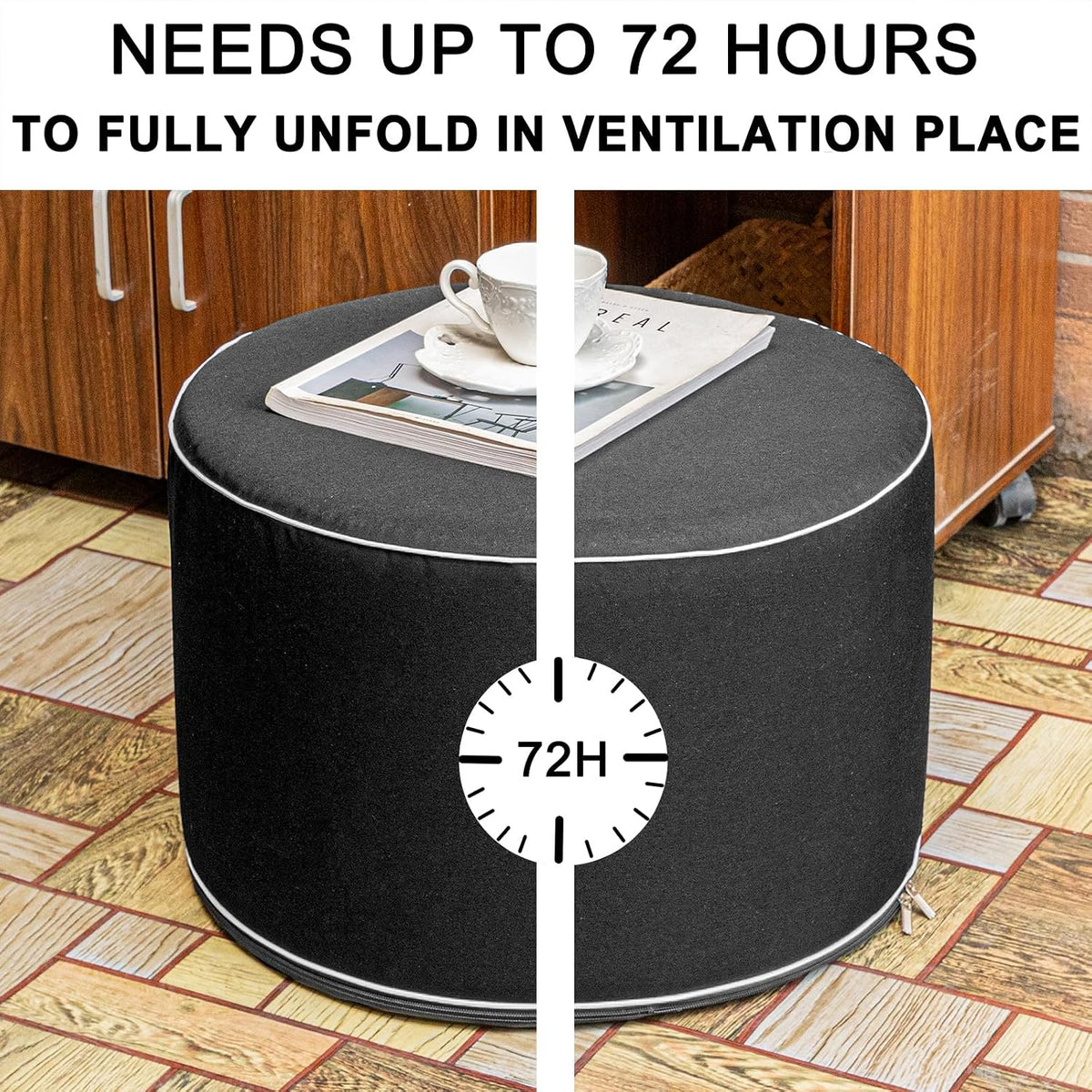 Outdoor Ottomans for Patio Pouf Waterproof Fade-Resistant Ottoman Foot Rest for Outdoor - Ottoman Chair Filled with High-Density All-in-One Foam, 20" D x 14" H Inches (Black, Round)