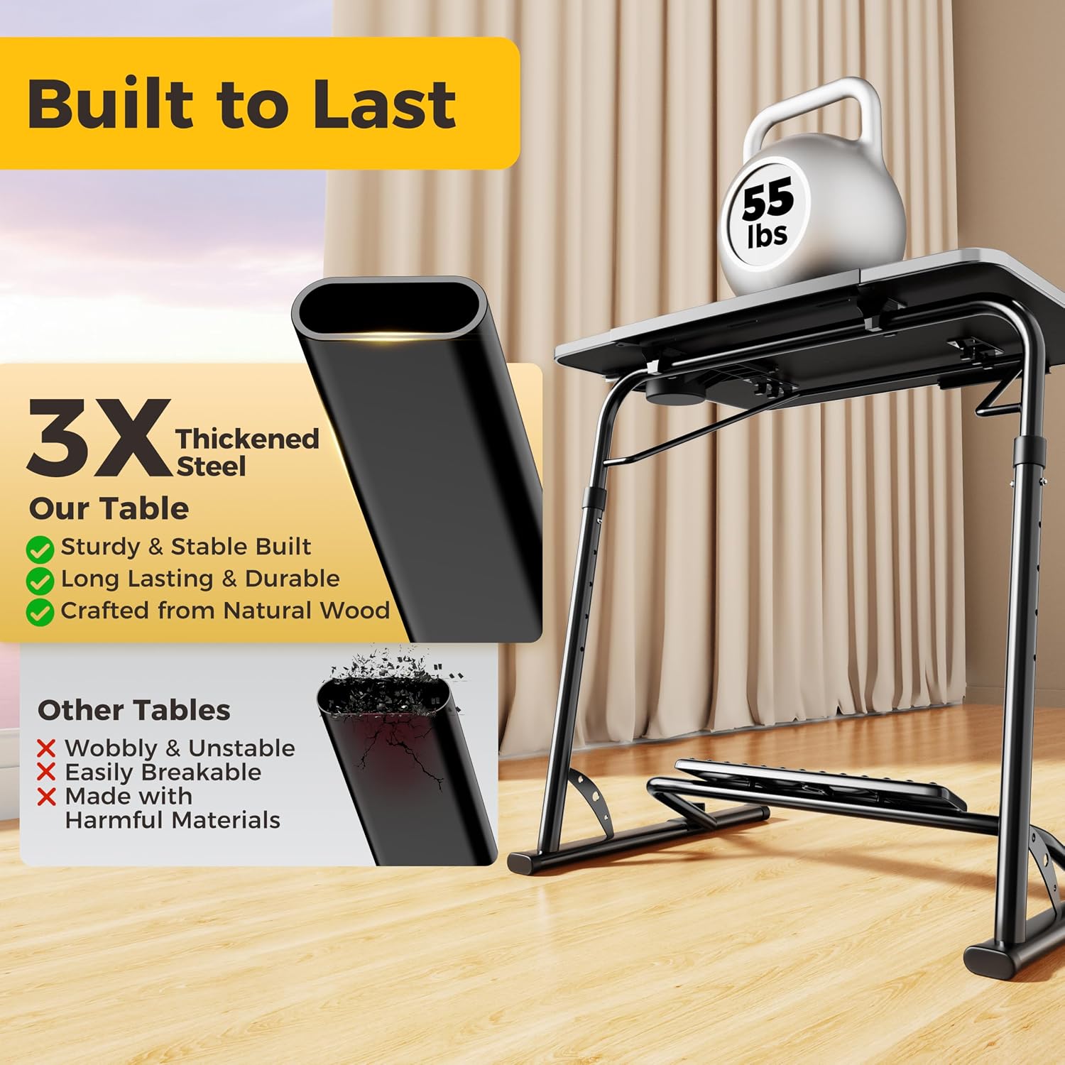 FoldWise Upgraded Folding TV Tray Table, Sturdy Couch & Dinner Laptop Table | Adjustable Height & Angle Portable Desk for Eating, Work & Recliner; Includes Footrest, Cup Holder, iPad Holder, Edge Stopper