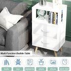 Aenuert Night Stand, White Nightstand with Fabric Drawers, Wooden Side Table with Open Storage, 3-Tier Modern End Table, Bedside Table for Small Space, Living Room, Bedroom