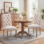 Tufted Upholstered Parsons Dining Chair Set Fabric Diner Accent Stylish Modern Kitchen Living Room with Button Sturdy Solid Wood Legs, 2-Pack