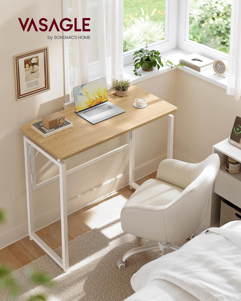 VASAGLE Folding Desk, Small Computer Desk, Foldable Table 31.5 Inch | One-Piece Desktop, Folding Table for Bedroom, Balcony, Camping, Easy Assembly, Straw Yellow, ULWD151YD01