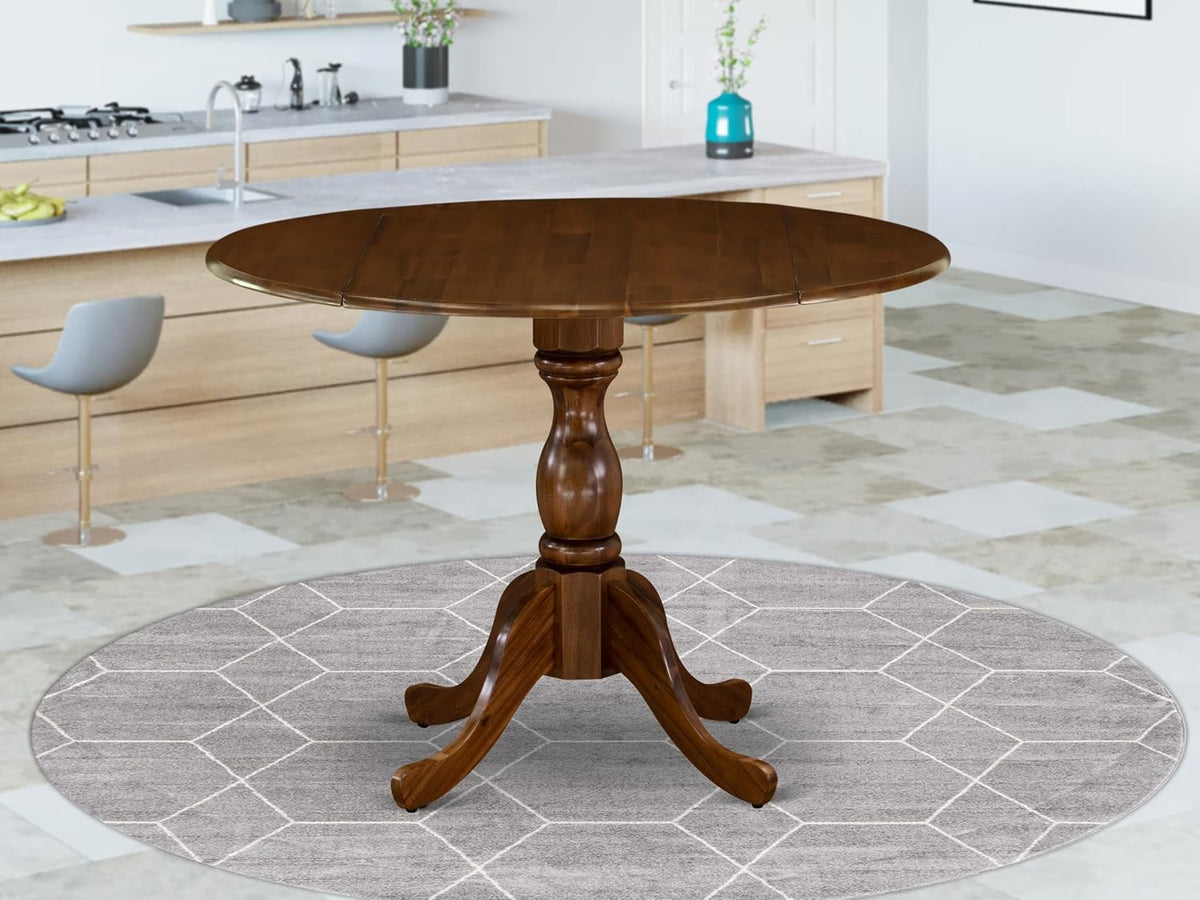 East West Furniture DMT-AWA-TP Dublin Kitchen Dining Table - a Round Wooden Table Top with Dropleaf & Pedestal Base, 42x42 Inch, Walnut