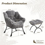 QQU Accent Chair wiht Ottoman for Bedroom (Grey) | Corduroy Reading Chair with Footrest, Comfy Lounge Armchair for Living Room, Reading Room