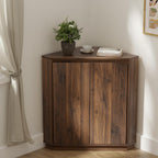 Corner Storage Cabinet, Small Corner Floor Cabinet with 2 Doors and 2-Tier Shelves, Modern Wooden Narrow Storage Organizer for Living Room, Kitchen, Pantry, Bathroom, Brown