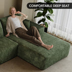 107.7" Sectional Couch Modern Modular U - Shape Corduroy Upholstered Sofa for Living Room - Deep Seat with Chaise and Ottoman(Green, 2 Seater+Right Facing Chaise+Ottoman)