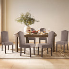 Upholstered Dining Chair Modern Stylish Kitchen Diner Fabric Set of 4 | Fabric Silver Nailhead Trim & Wood Legs, High Back, Living Room Restaurant Farmhouse Cafe, Mid Century Accent