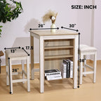 3-Piece Wooden Dining Table Set, Kitchen Island with Seating for 2, Kitchen Bar Table with Stools, Counter Height Dining Table Set, Weathered Birch & Antique White, Farmhouse Style