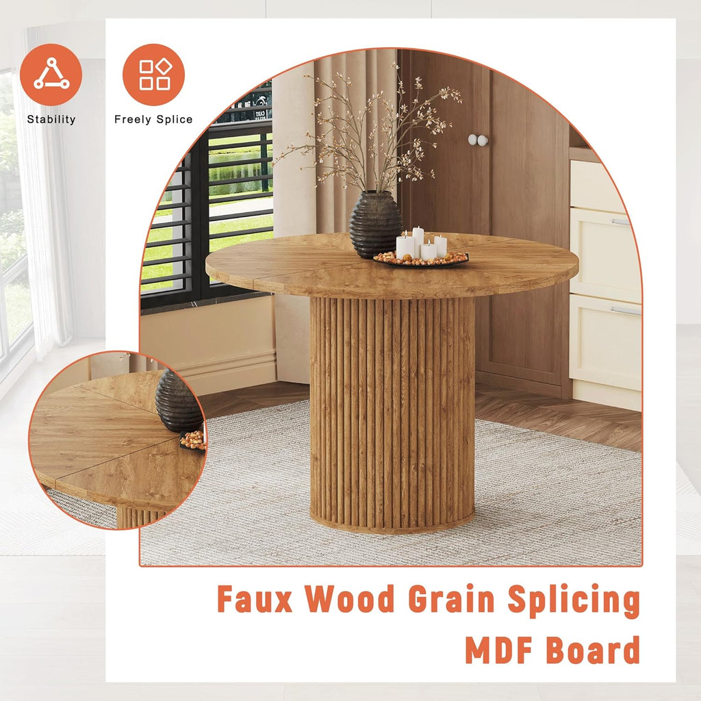 Table and Chairs Set of 6, Round Dining Room Sets for 6, 42 Inch Storage Table with 6 Chairs for Living Room, Kitchen, Farmhouse, Office